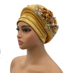 Turbante Africano con Ramo Floral, Auto Gele para Mujer