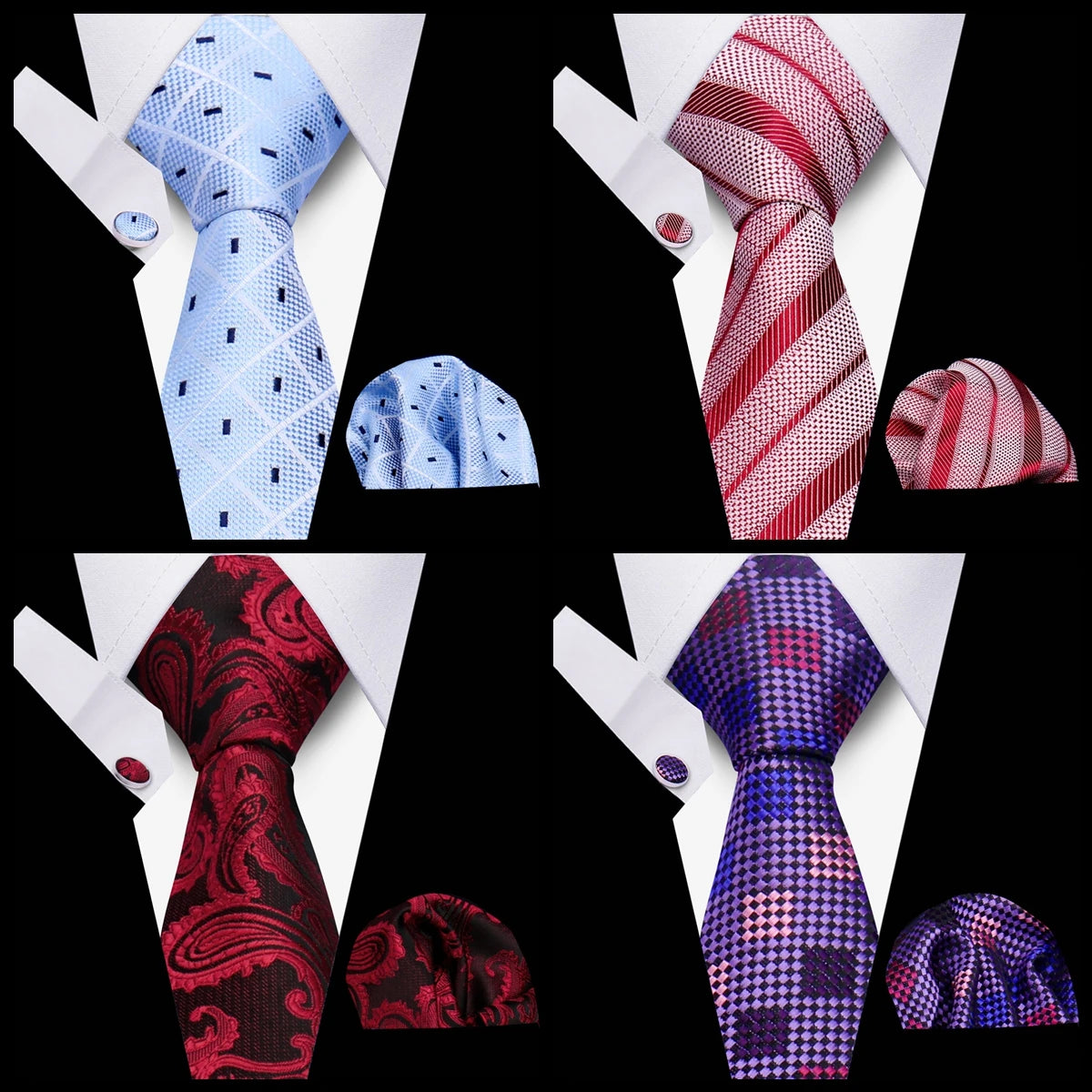 Conjunto Corbata Pañuelo Gemelos Negocios Boda Accesorio De Moda