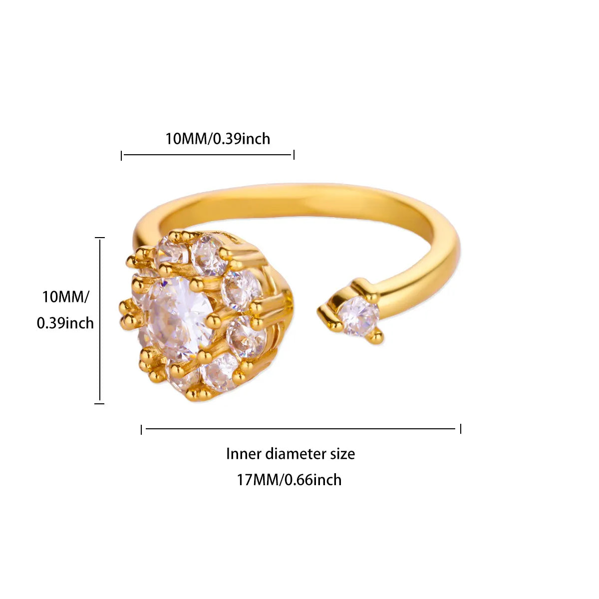 Anillo Ticotrendy Giratorio | Molino Flor Estrella Circón | Acero Inox Oro | Joyería Boda