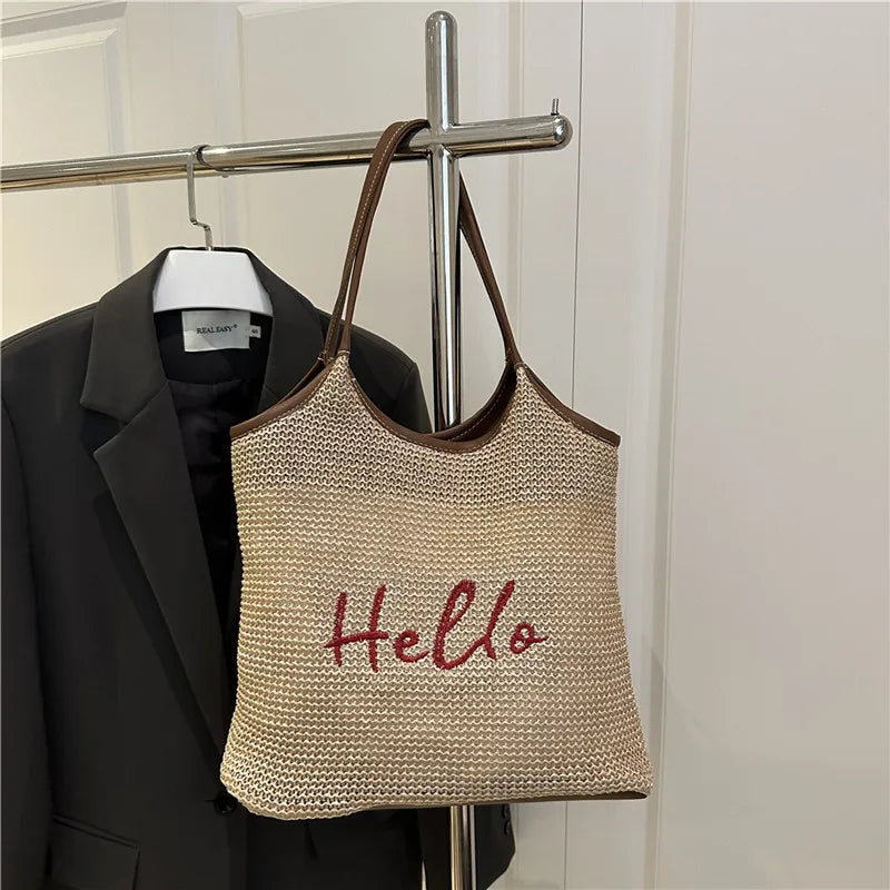 Bolso de Hombro de Paja | Grande con Bordado | Informal y para Trabajo