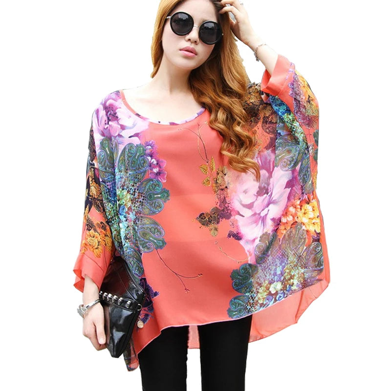 Vestido casual bohemio estilo chiffon disponible en tallas grandes 4XL 5XL 6XL vestido vintage floreado con cuello en O camiseta estilo long top