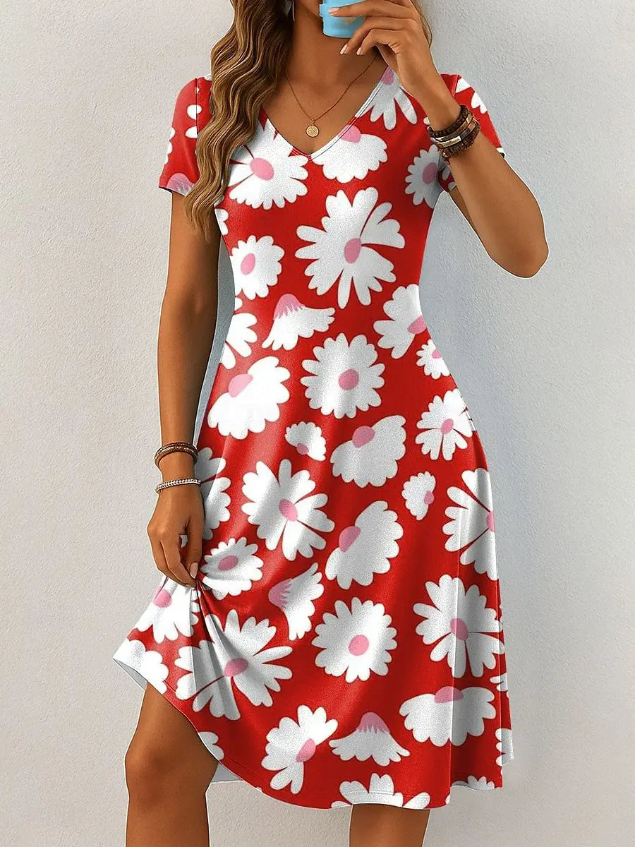 Vestido Corto con Estampado Floral 3D | Minivestido Elegante Vintage | Manga Corta para Verano | Tico Trendy