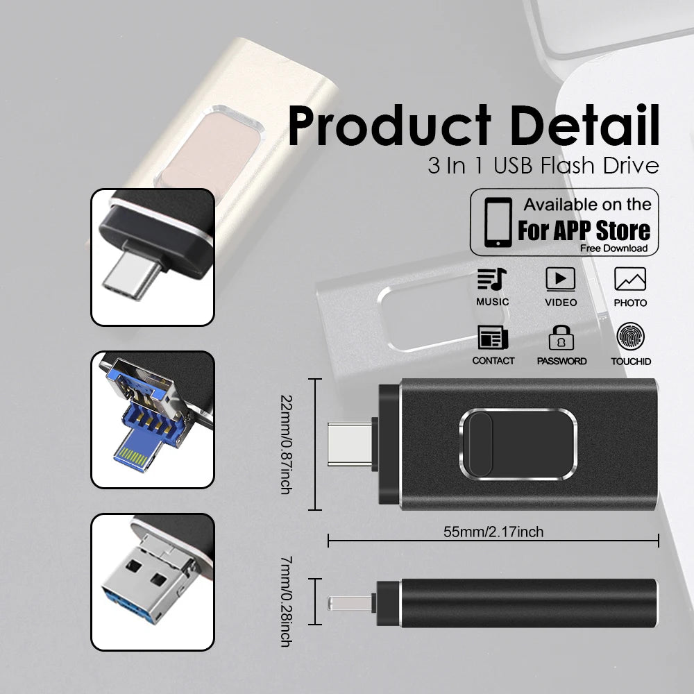 MicroDrive | Unidad Flash USB 4 en 1 | Alta Velocidad | Tipo C y Micro USB | 64GB