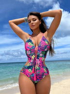 Traje de Baño 1 Pieza Floral - Bikini de Playa con Encaje Frontal y Sexy