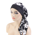 Nuevo pañuelo para la cabeza con estampado satinado para mujer, turbante musulmán elástico preatado, gorro para dormir para quimioterapia, cubierta para la pérdida de cabello, pañuelo para la cabeza