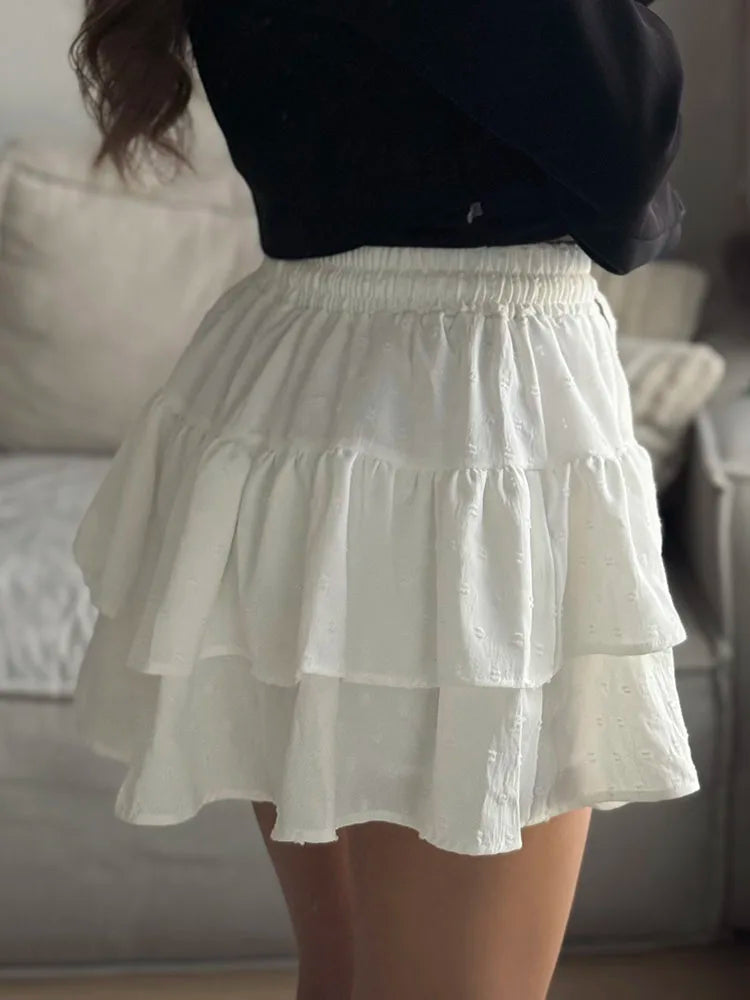 Minifalda Plisada de Gasa | Con Volantes y Pantalones Cortos Internos