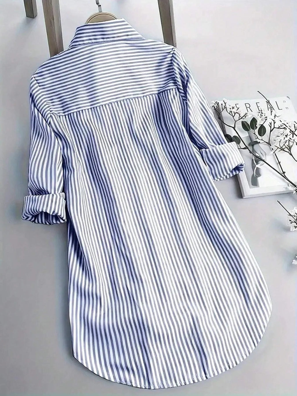 Blusa Elegante a Rayas Plus Size | Manga Larga Cuello Alto | Tallas 1XL-5XL | Tico Trendy