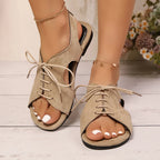 Sandalias Planas para Mujer | Cordones Cruzados | Punta Abierta | Estilo Gladiador