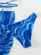 Bikini con Estampado Ondulado y Falda - Conjunto Práctico y Bonito