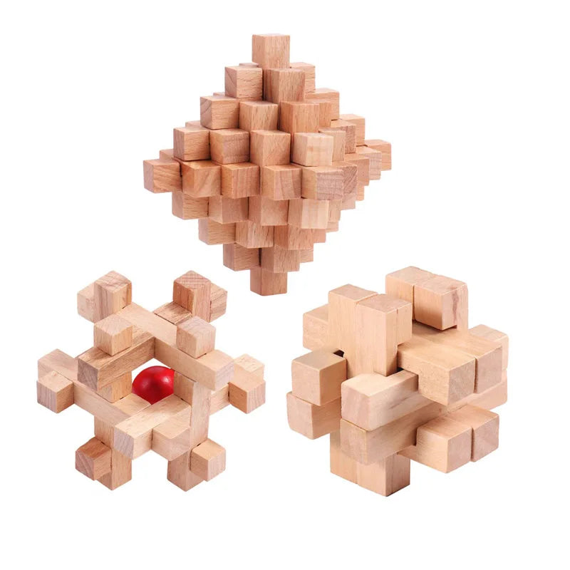Juego de 3 uds. De rompecabezas de madera LuBan Lock, rompecabezas, juguetes de prueba IQ, juegos mentales educativos para adultos y niños, juego de enclavamiento desbloqueado
