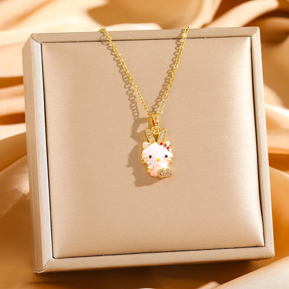 Cadena de acero inoxidable Sanrio lindo Hello Kitty Kuromi collares con colgante de circón brillante para mujeres niñas joyería de moda de Color dorado