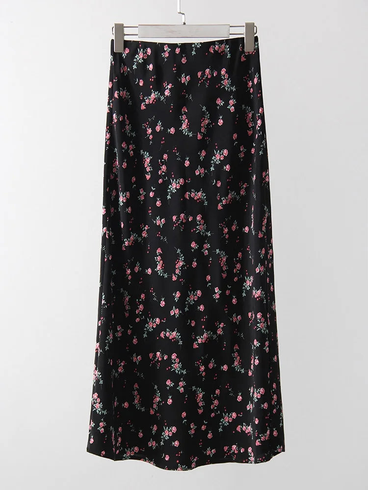 Falda Larga De Gasa Floral Con Abertura Y Vuelo De Verano