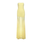 Vestido Patchwork Transparente 2025 | Plisado sin Tirantes | Espalda Descubierta | Banquete