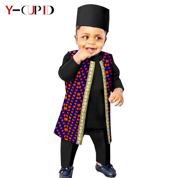 Conjunto 4 Piezas Bazin Riche Agbada Niño | Chaleco Gorra | Tallas XS-XXL | Tico Trendy