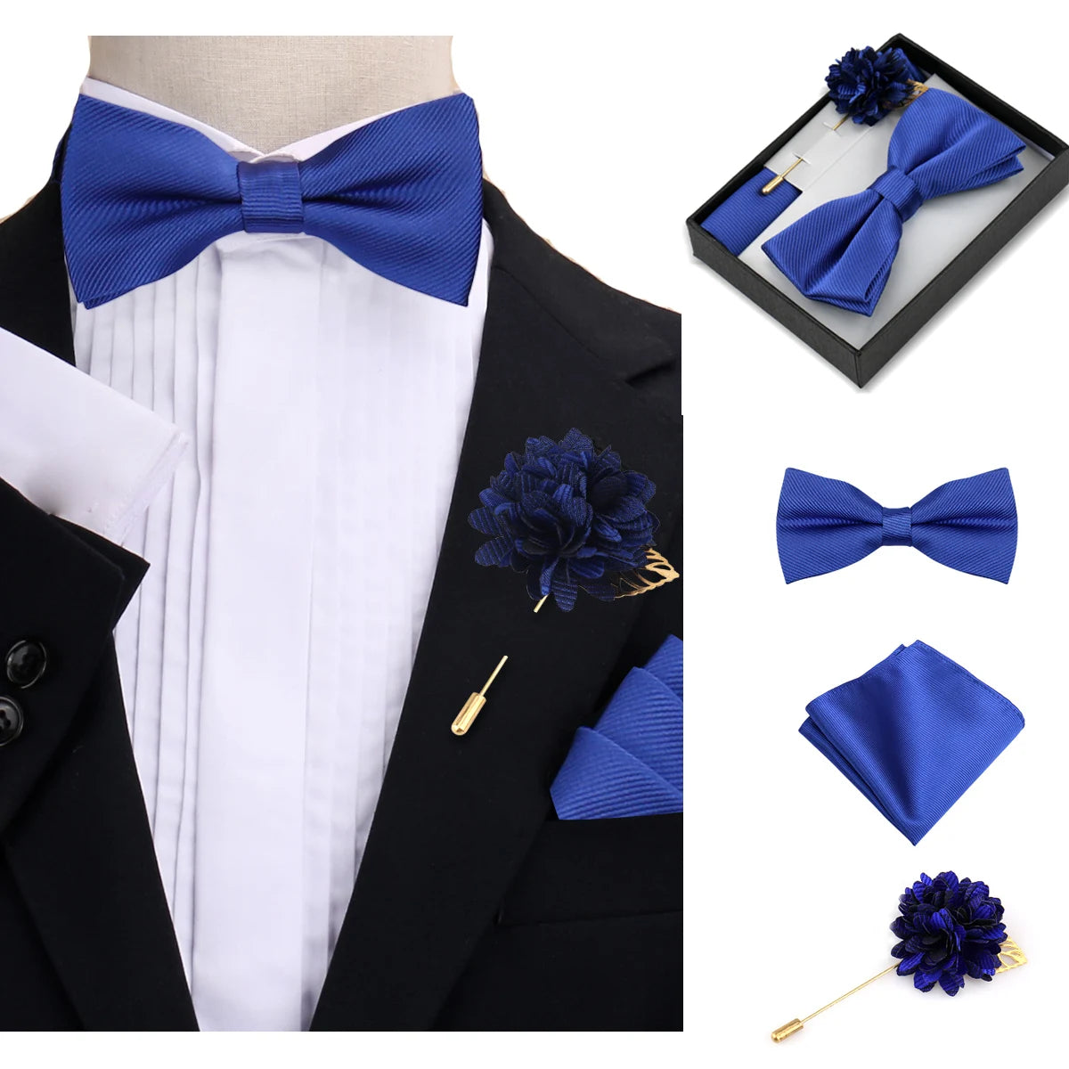 Set De Pajarita Broche Flor Pañuelo Accesorio De Traje Boda