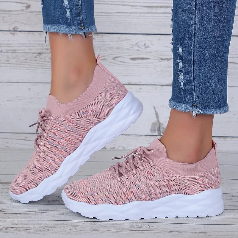 Zapatillas de Punto con Plataforma | Colores Variados | Suela Gruesa Antideslizante | Cordones