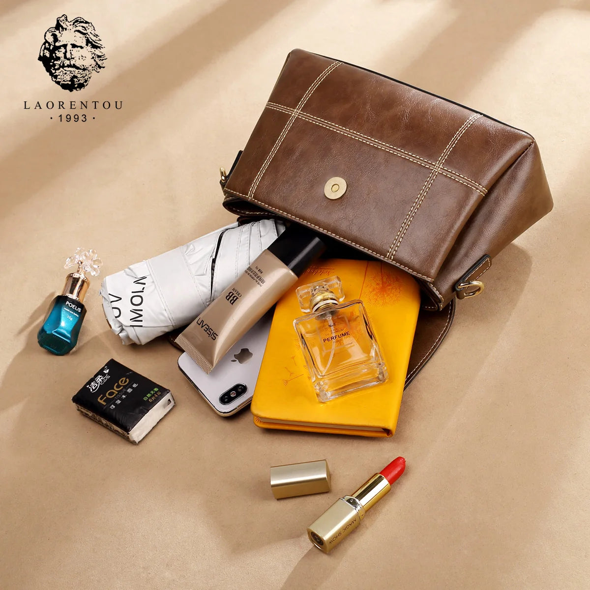 LAORENTOU, bandolera de cuero suave para mujer, moda Retro, bolsos de mensajero de gran capacidad para niña, monederos