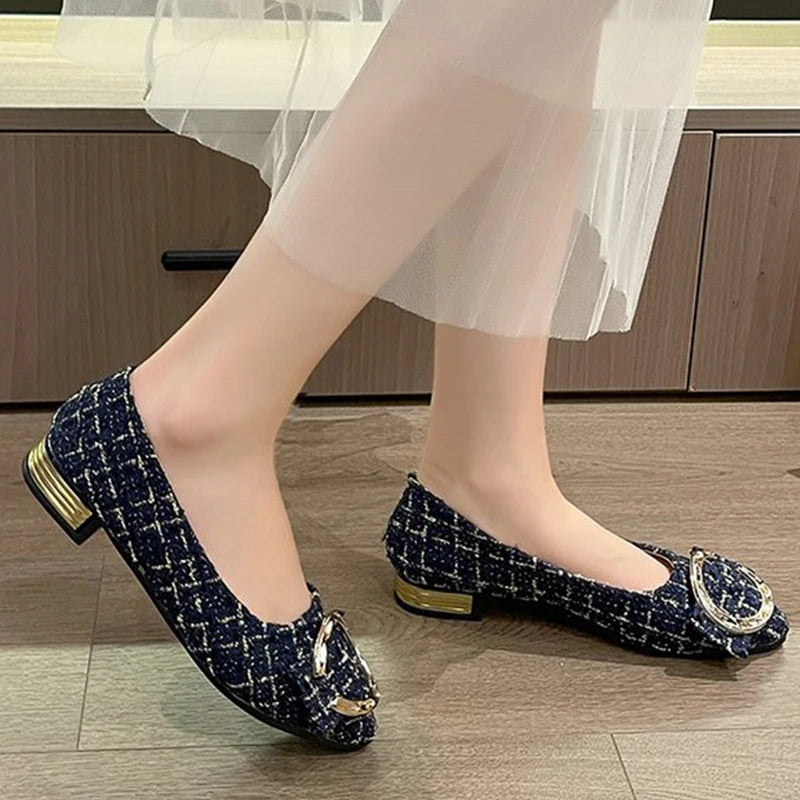 Zapatos Planos de Retales con Hebilla | Estilo Coreano | Punta Estrecha | Primavera y Otoño