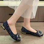 Zapatos Planos de Retales con Hebilla | Estilo Coreano | Punta Estrecha | Primavera y Otoño
