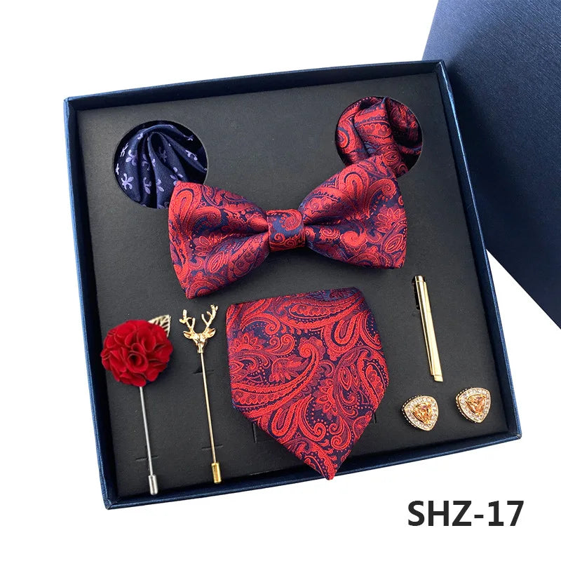 Set De Corbata Pajarita Pañuelo Gemelos Regalo Tico De Lujo