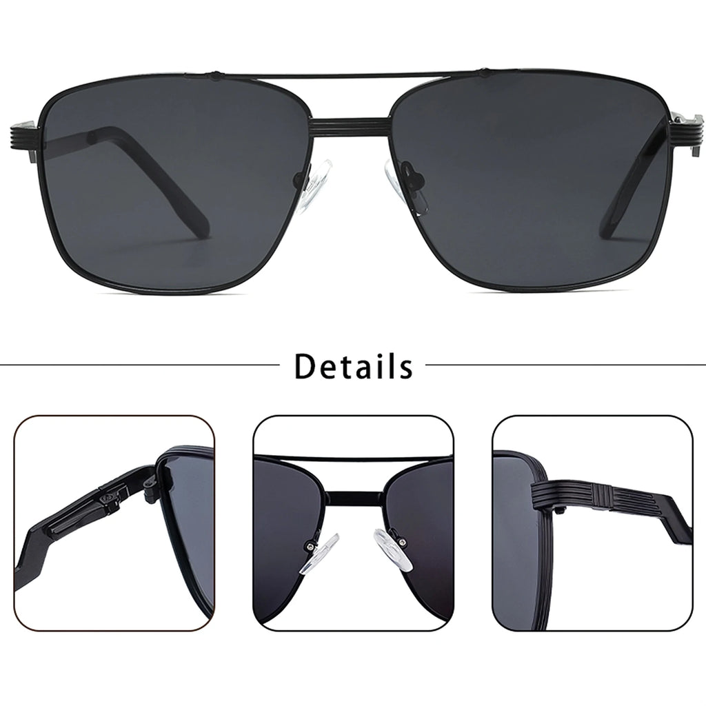 Gafas de Sol CATERSIDE Polarizadas | Lentes Planas y Doble Puente | Montura Metal | UV400