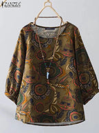 Blusa Retro para Mujer | Estampado Vintage | Túnica Holgada de Algodón | Ticotrendy