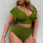 Bikini de Talla Grande con Volantes - Estampado y Tiro Alto para Playa