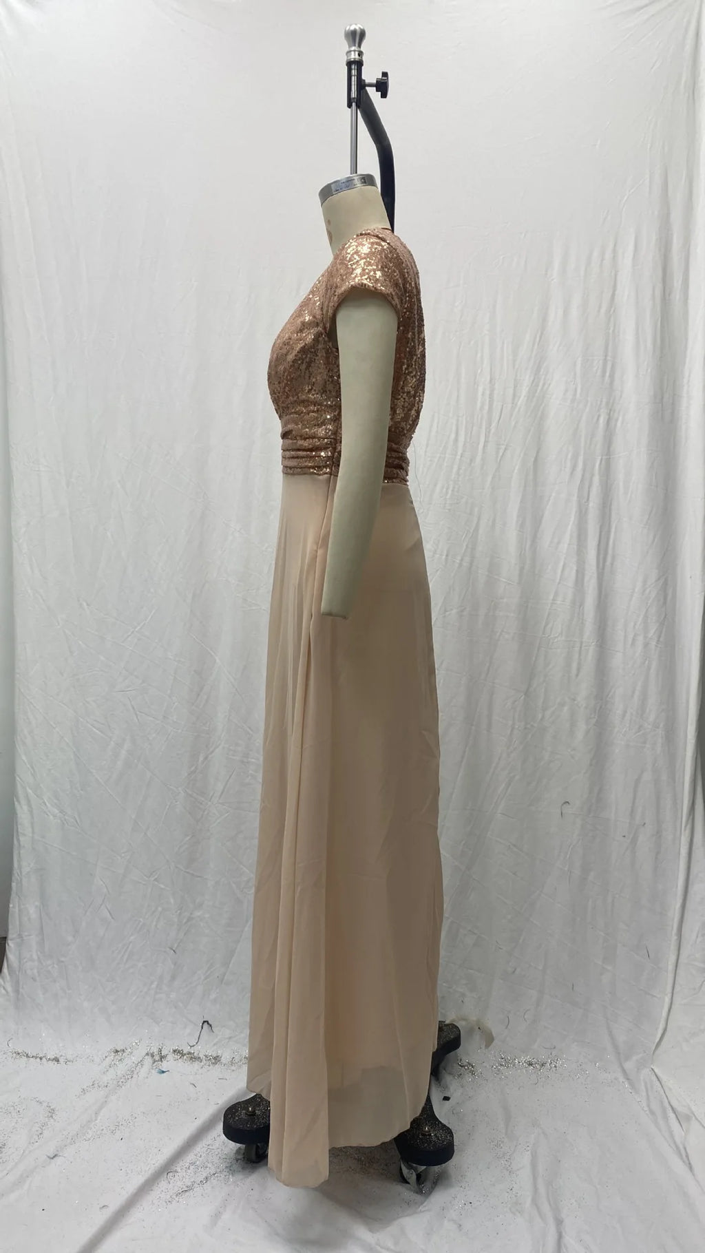 Vestido elegante de gasa con lentejuelas para mujer, cuello en V, dobladillo plisado, lentejuelas femeninas, vestido largo de cóctel para graduación, vestido de noche de boda