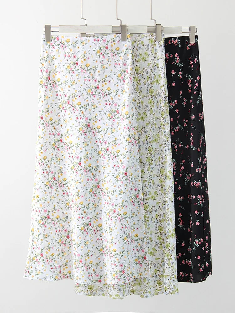 Falda Larga De Gasa Floral Con Abertura Y Vuelo De Verano
