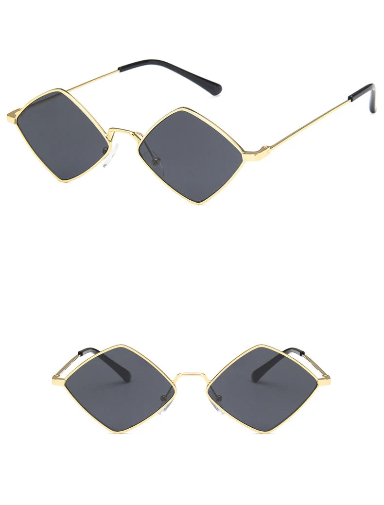 Gafas Sol Punk Rombo Pequeño Marco Metálico | Diseñador Tendencia UV400 Para Conducir