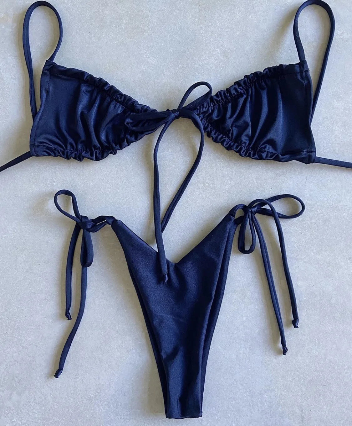 Bikini Sexy de Cintura Alta y Color Sólido - Traje de Baño de Verano 2025