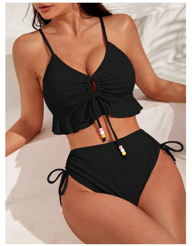 Bikini con Cordón y Volantes - Traje de Baño Sexy para el Verano Tico