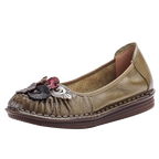 Mocasines Étnicos de Cuero Genuino para Mamá | Punta Redonda | Antideslizantes | Verano 2025