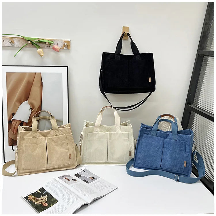 Bolso Hombro Pana Mujer Gran Capacidad Estilo Mensajero
