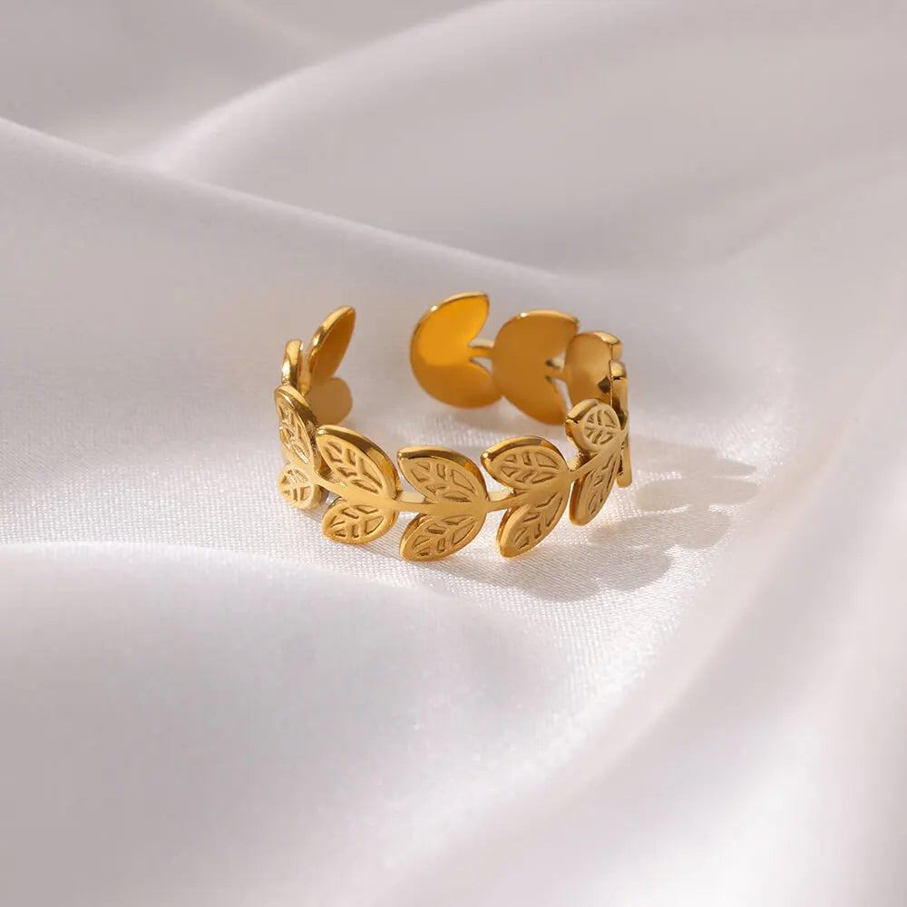Anillo Ticotrendy Hojas Vintage | Acero Inox Impermeable | Estética Planta Boda