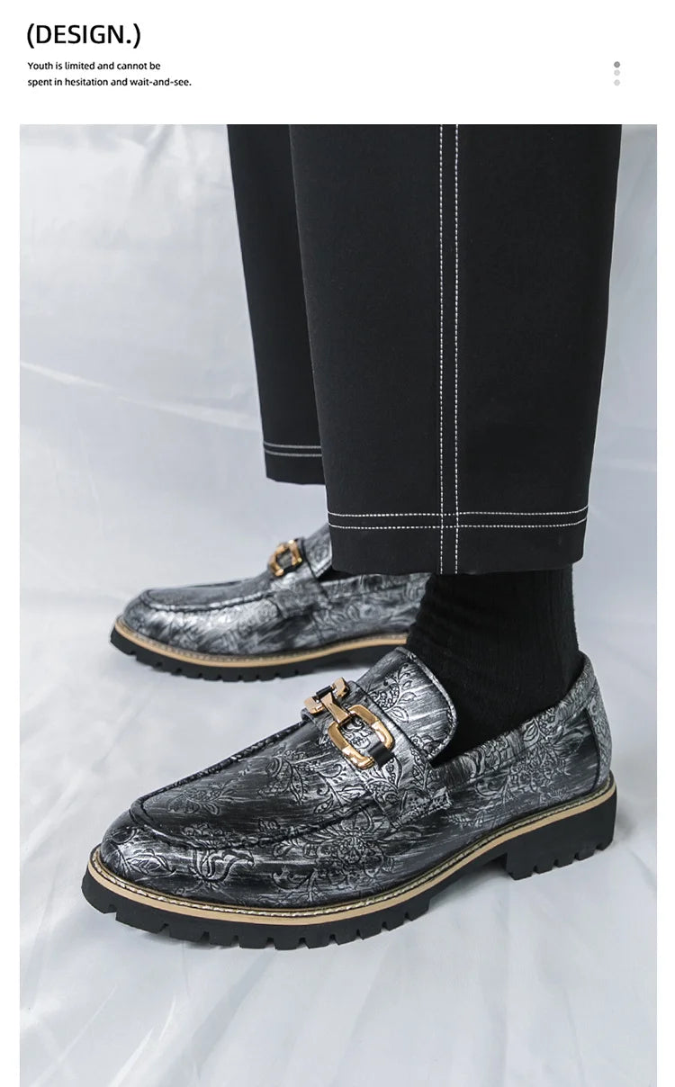 Zapatos Vestir Hombre Estampado Dorado | Negocios Punta Estrecha Antideslizante Formal