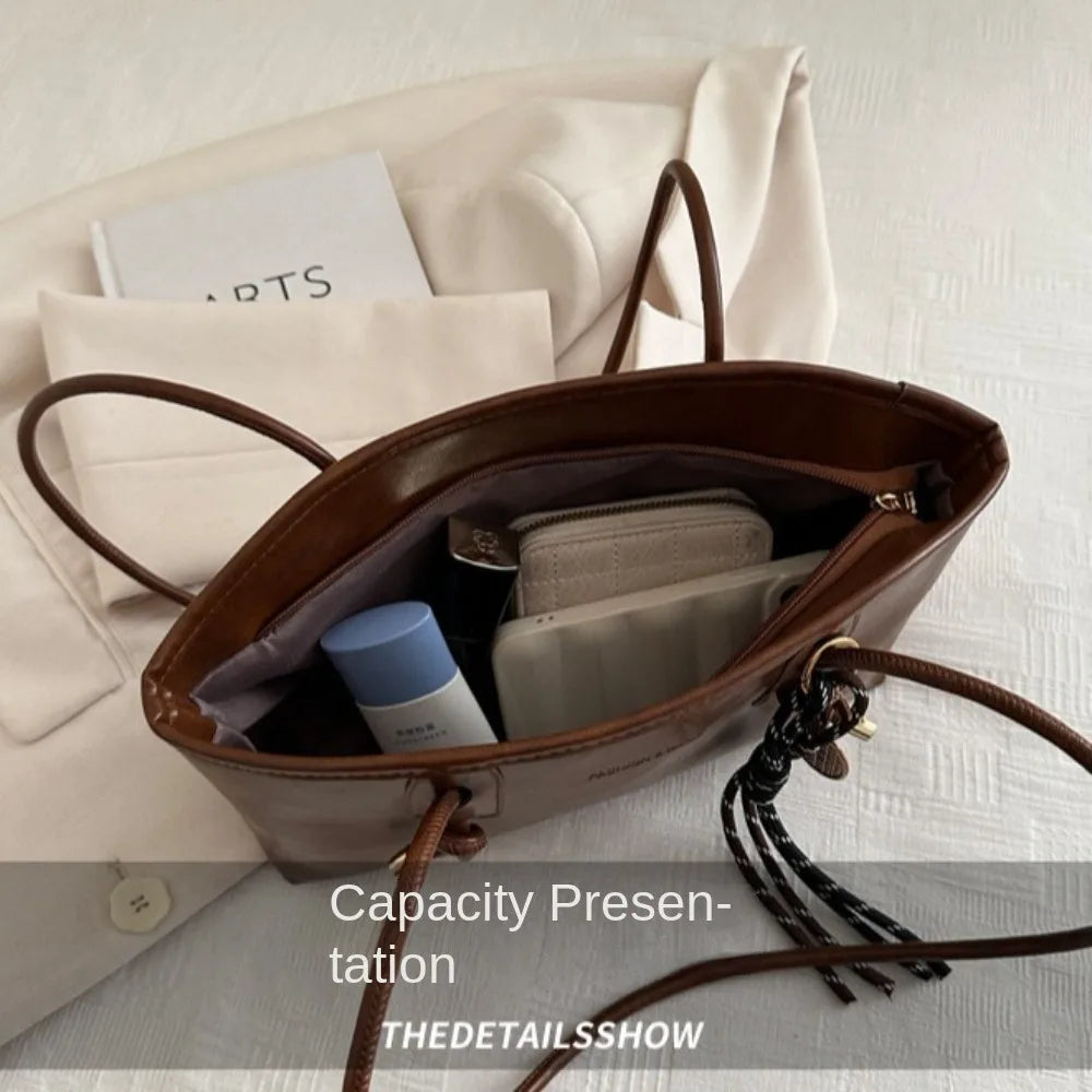 Y2K-Bolso de hombro de trabajo de gran capacidad para mujer, bolsos sencillos de Color sólido, bolso de mano de cuero PU
