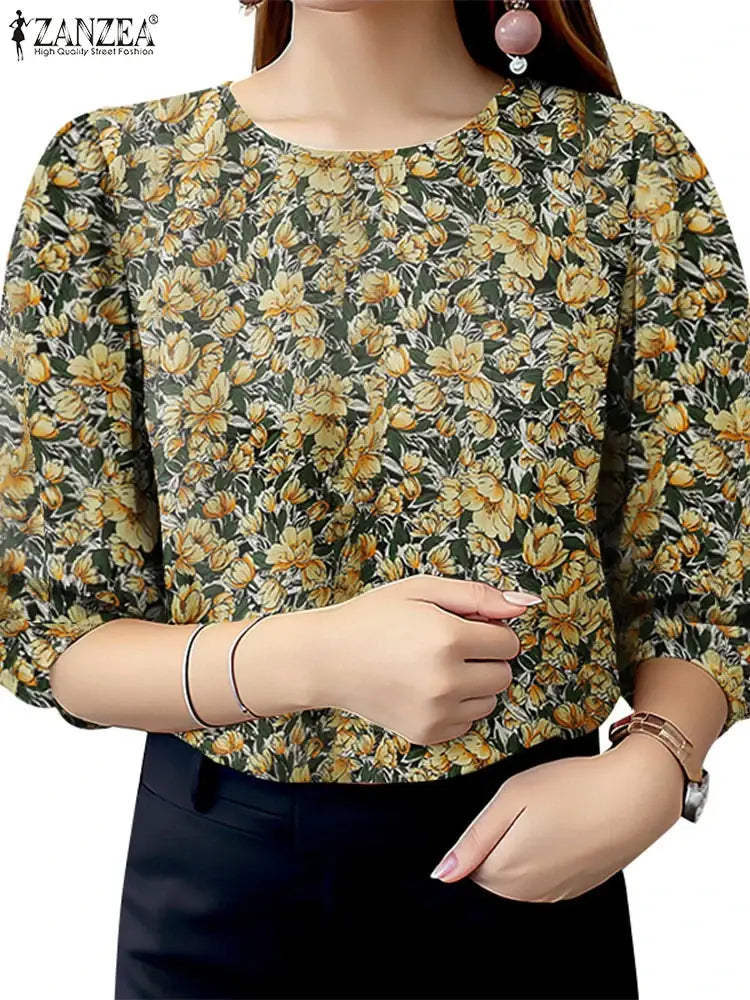 Blusa Bohemia  | Estampado Floral y Manga 3/4 | Estilo Túnica Vacacional | Ticotrendy