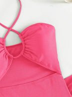 Bañador de Una Pieza Halter Recortado con Falda - Estilo Sexy y Monocromático