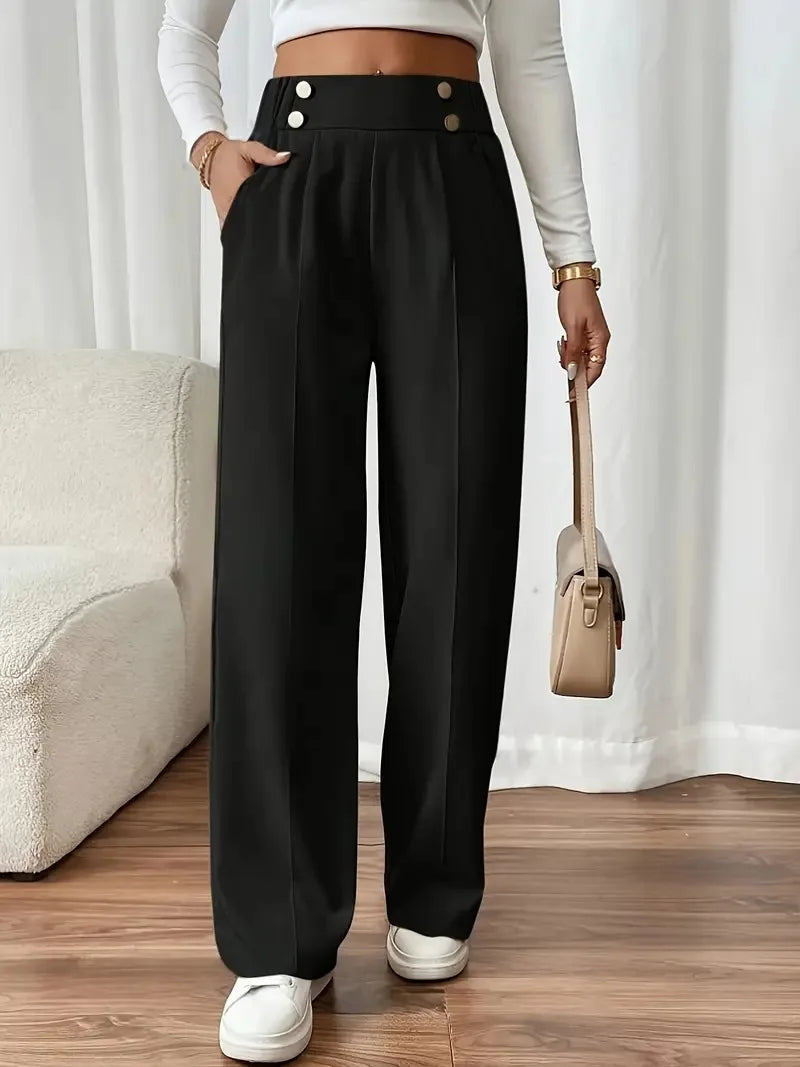 Pantalón Drapeado Elegante | Cintura Alta, Recto, Suelto y Color Sólido Verano 2025
