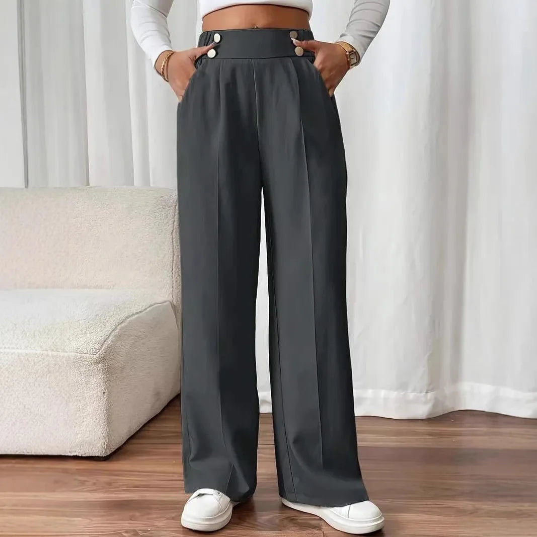 Pantalón Drapeado Elegante | Cintura Alta, Recto, Suelto y Color Sólido Verano 2025