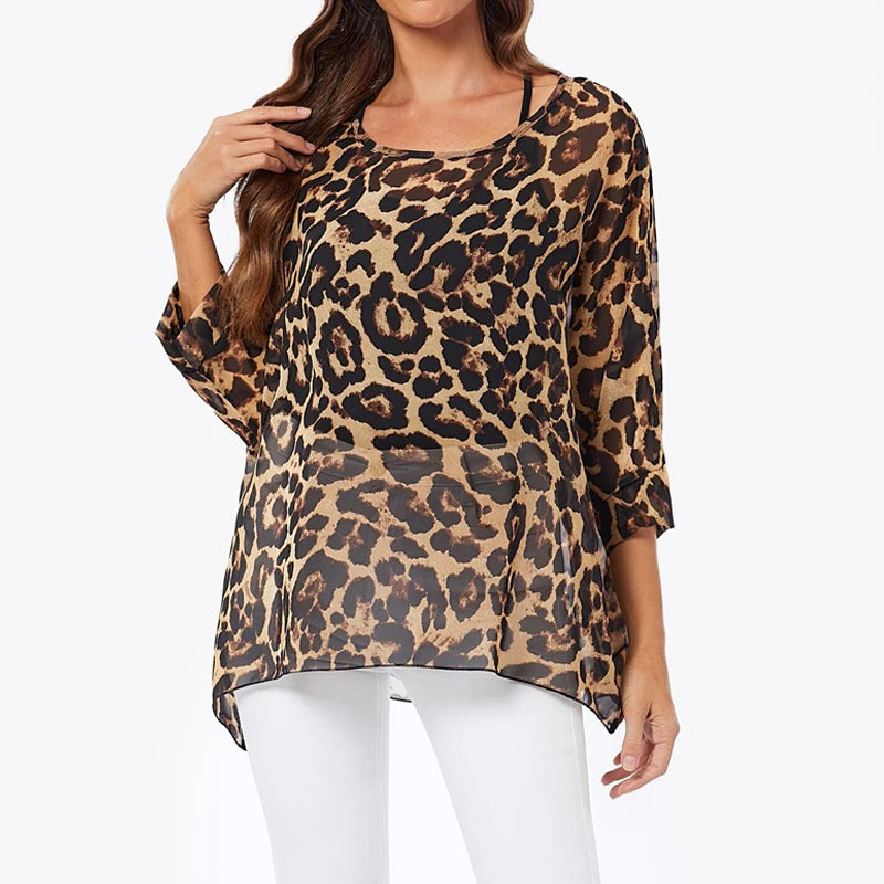 BHFlutter-camisa de talla grande para mujer, Top bohemio estampado, camiseta informal de gasa, 4XL, 5XL, 6XL, 2023