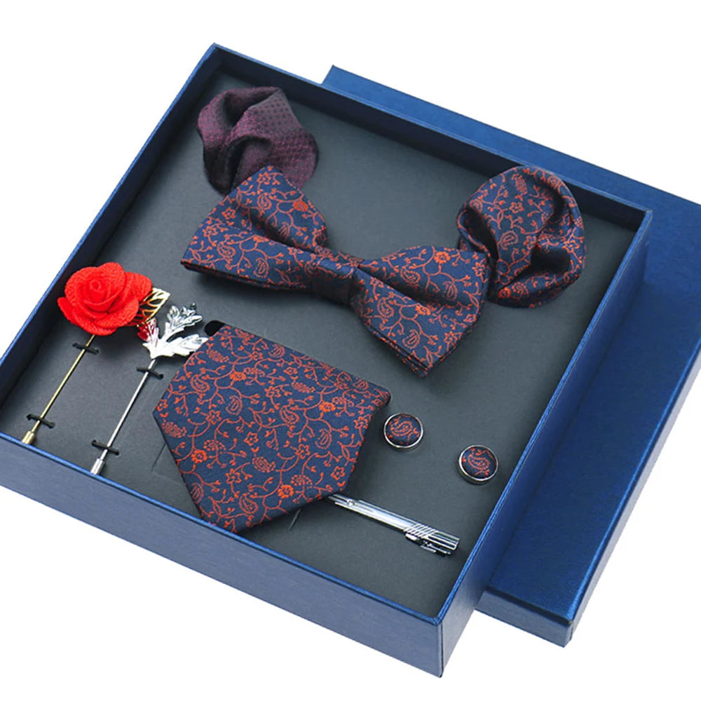 Set De Corbata Pajarita Pañuelo Gemelos Regalo Tico De Lujo