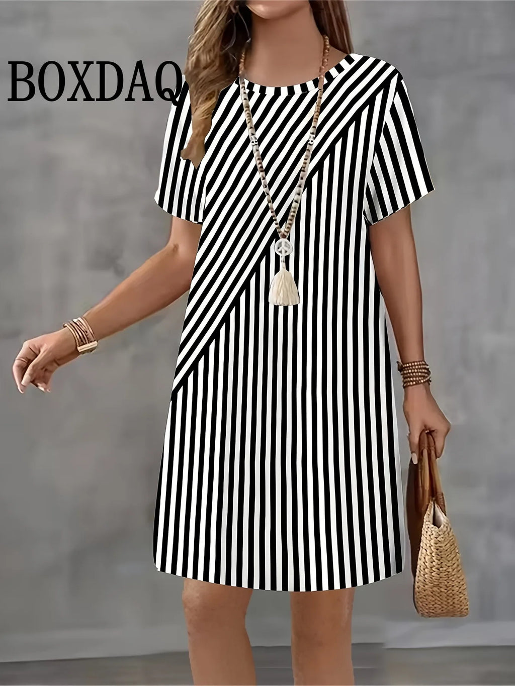 Vestido Casual Elegante para Mujer | Minivestido Holgado a la Moda | Estampado de Rayas Verano | Tico Trendy