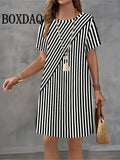 Vestido Casual Elegante para Mujer | Minivestido Holgado a la Moda | Estampado de Rayas Verano | Tico Trendy
