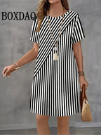 Vestido Casual Elegante para Mujer | Minivestido Holgado a la Moda | Estampado de Rayas Verano | Tico Trendy