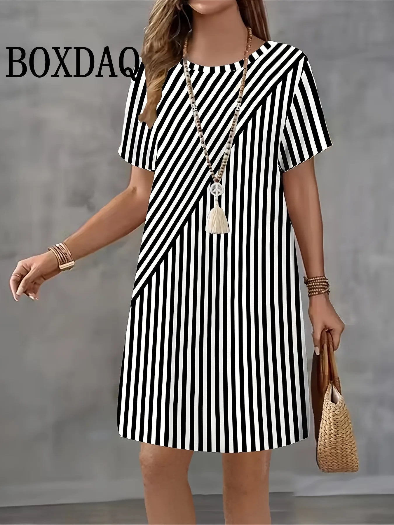 Vestido Casual Elegante para Mujer | Minivestido Holgado a la Moda | Estampado de Rayas Verano | Tico Trendy
