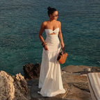 Vestido Plisado Sin Tirantes Hombros Descubiertos