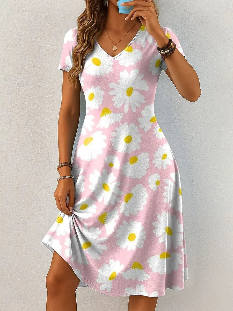 Vestido Corto con Estampado Floral 3D | Minivestido Elegante Vintage | Manga Corta para Verano | Tico Trendy