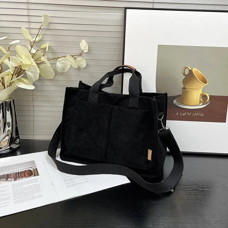 Bolso Hombro Pana Mujer Gran Capacidad Estilo Mensajero